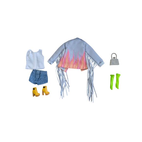 Barbie Extra Doll #5 Fringe Denim Outfit Jacket Top and Boots No Doll GRN29 - Picture 2 of 2